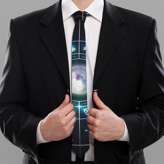 Galaxy Zodiac Wheel Print Necktie