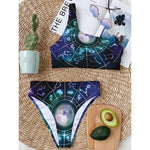 Galaxy Zodiac Wheel Print One Shoulder Bikini Top