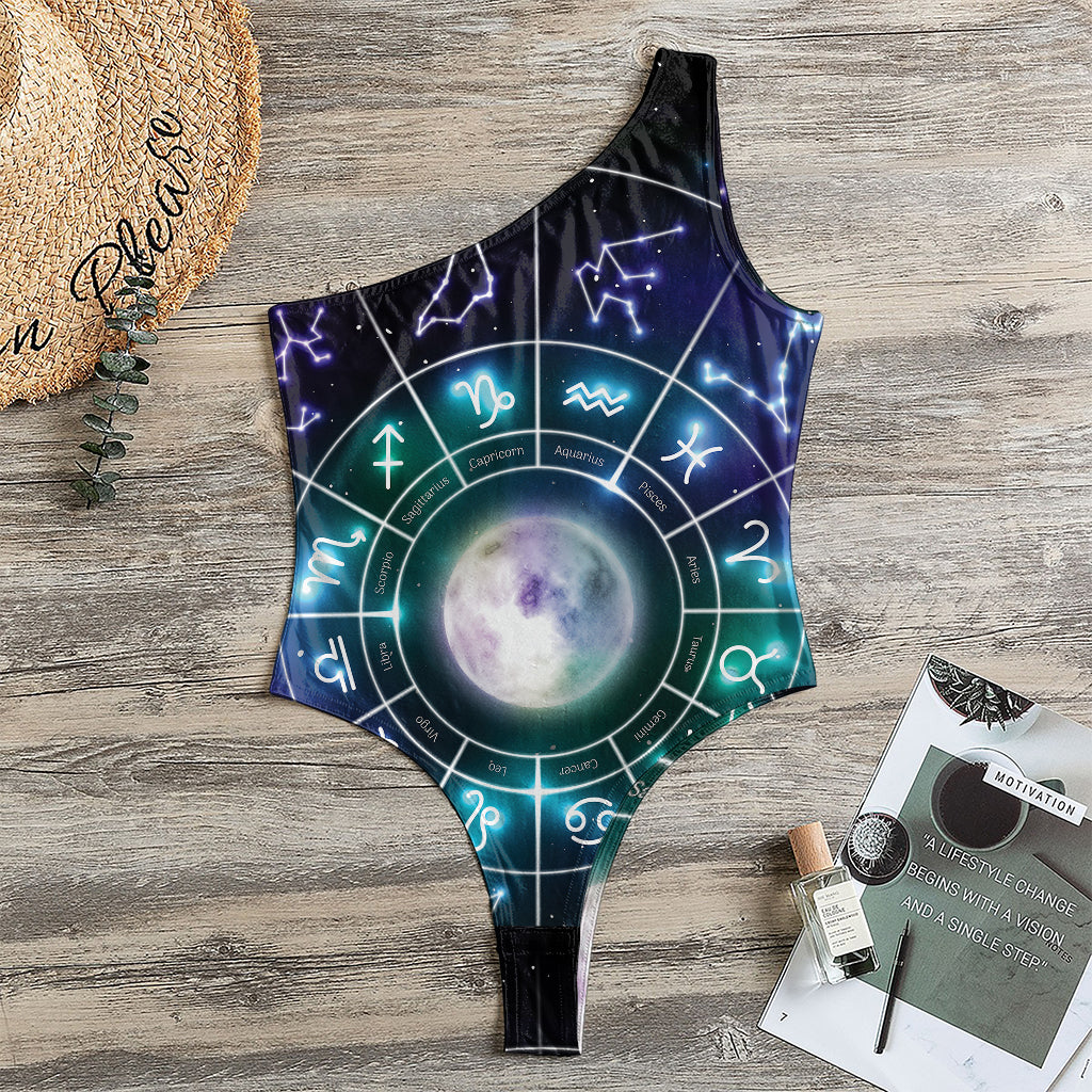 Galaxy Zodiac Wheel Print One Shoulder Bodysuit