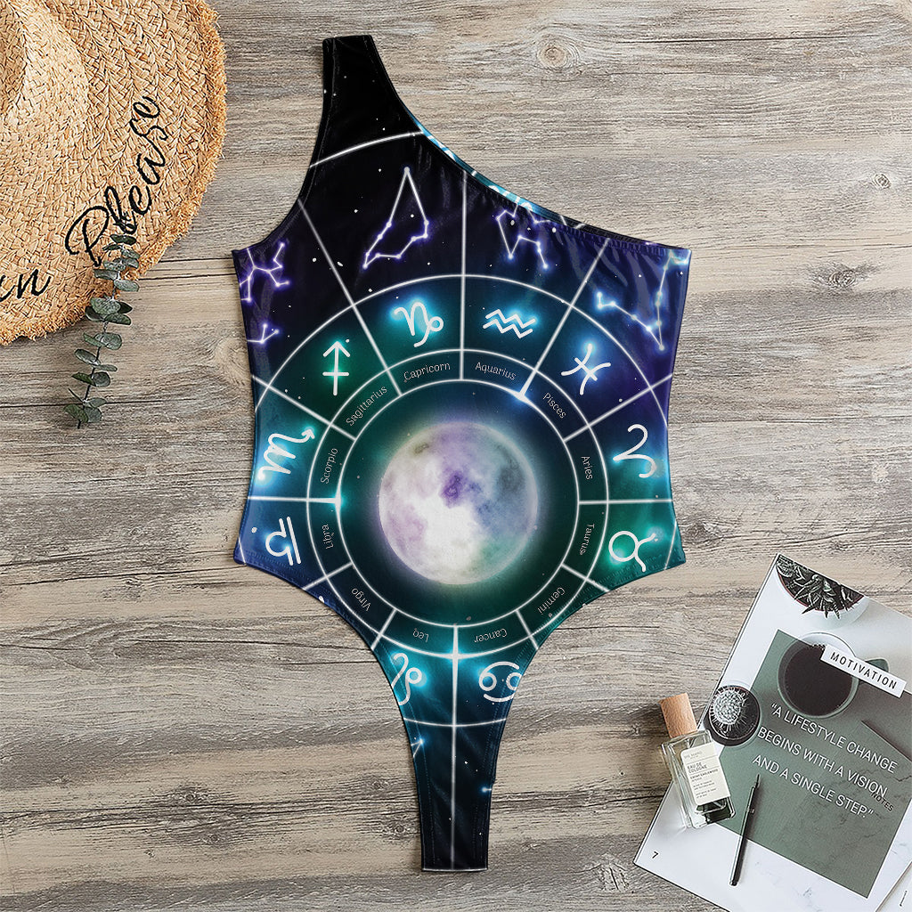 Galaxy Zodiac Wheel Print One Shoulder Bodysuit