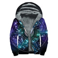 Galaxy Zodiac Wheel Print Sherpa Lined Zip Up Hoodie