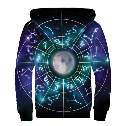 Galaxy Zodiac Wheel Print Sherpa Lined Zip Up Hoodie