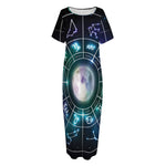 Galaxy Zodiac Wheel Print Short Sleeve Long Nightdress