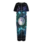 Galaxy Zodiac Wheel Print Short Sleeve Long Nightdress