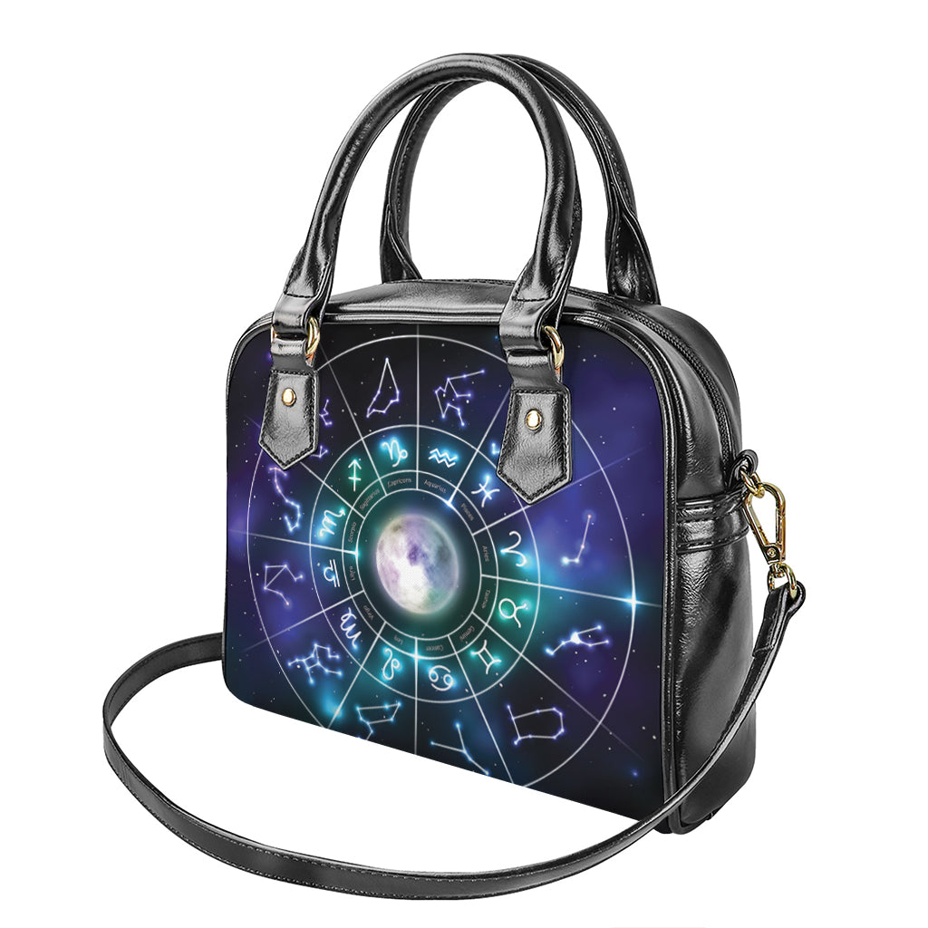 Galaxy Zodiac Wheel Print Shoulder Handbag