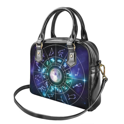 Galaxy Zodiac Wheel Print Shoulder Handbag