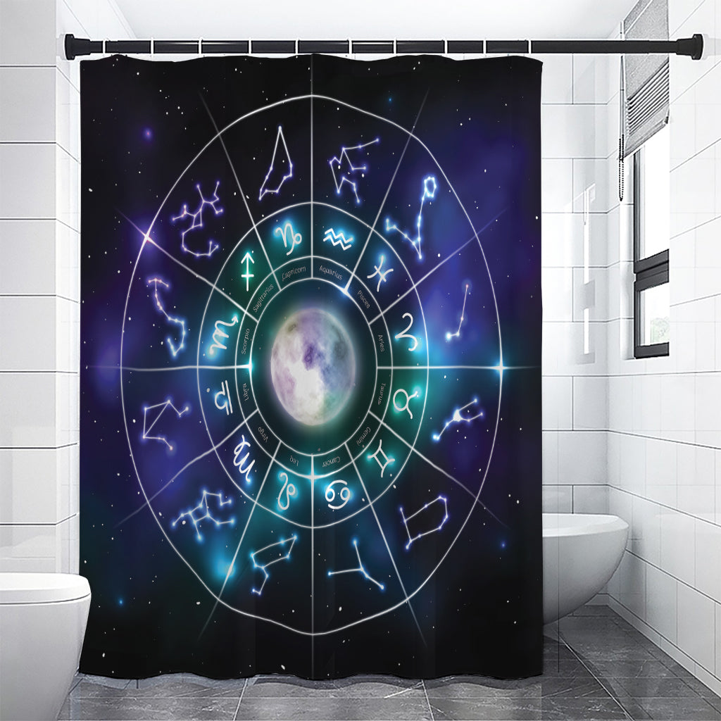 Galaxy Zodiac Wheel Print Shower Curtain