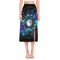 Galaxy Zodiac Wheel Print Side Slit Midi Skirt