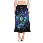 Galaxy Zodiac Wheel Print Side Slit Midi Skirt