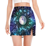 Galaxy Zodiac Wheel Print Side Slit Mini Skirt