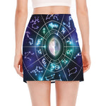 Galaxy Zodiac Wheel Print Side Slit Mini Skirt