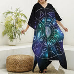 Galaxy Zodiac Wheel Print Silk V-Neck Kaftan Dress