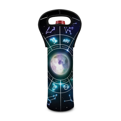 Galaxy Zodiac Wheel Print Single Neoprene Wine Tote