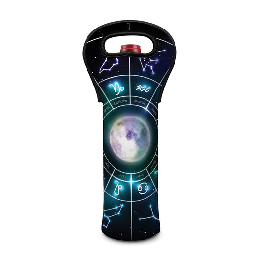 Galaxy Zodiac Wheel Print Single Neoprene Wine Tote