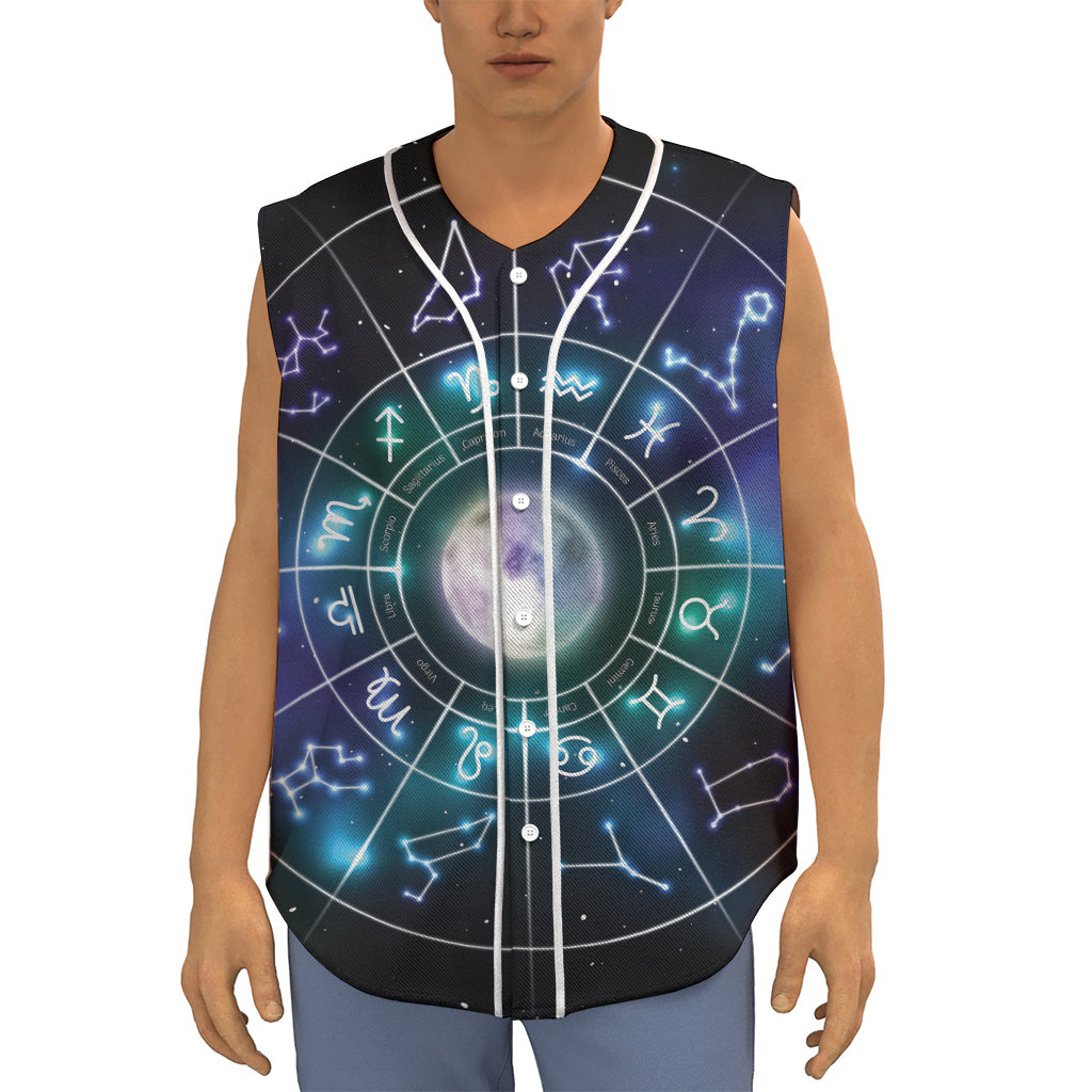 Galaxy Zodiac Wheel Print Sleeveless Baseball Jersey