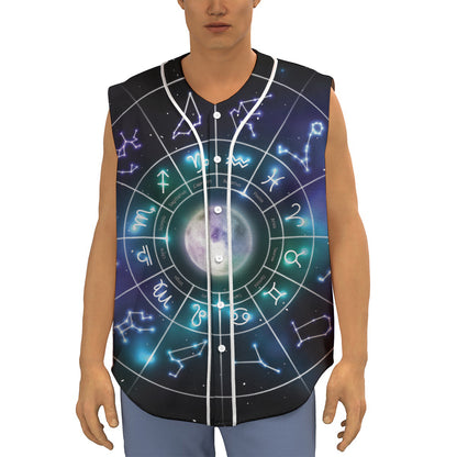 Galaxy Zodiac Wheel Print Sleeveless Baseball Jersey
