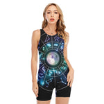 Galaxy Zodiac Wheel Print Sleeveless One Piece Swimsuit
