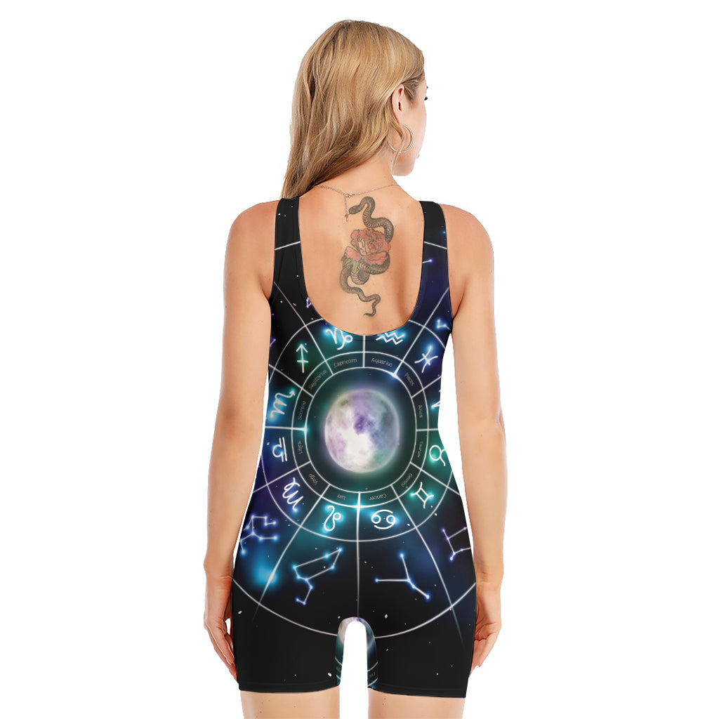 Galaxy Zodiac Wheel Print Sleeveless One Piece Swimsuit