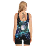 Galaxy Zodiac Wheel Print Sleeveless One Piece Swimsuit