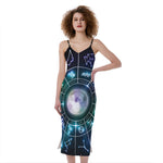 Galaxy Zodiac Wheel Print Slim Fit Midi Cami Dress