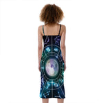 Galaxy Zodiac Wheel Print Slim Fit Midi Cami Dress