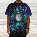 Galaxy Zodiac Wheel Print Textured Short Sleeve Shirt