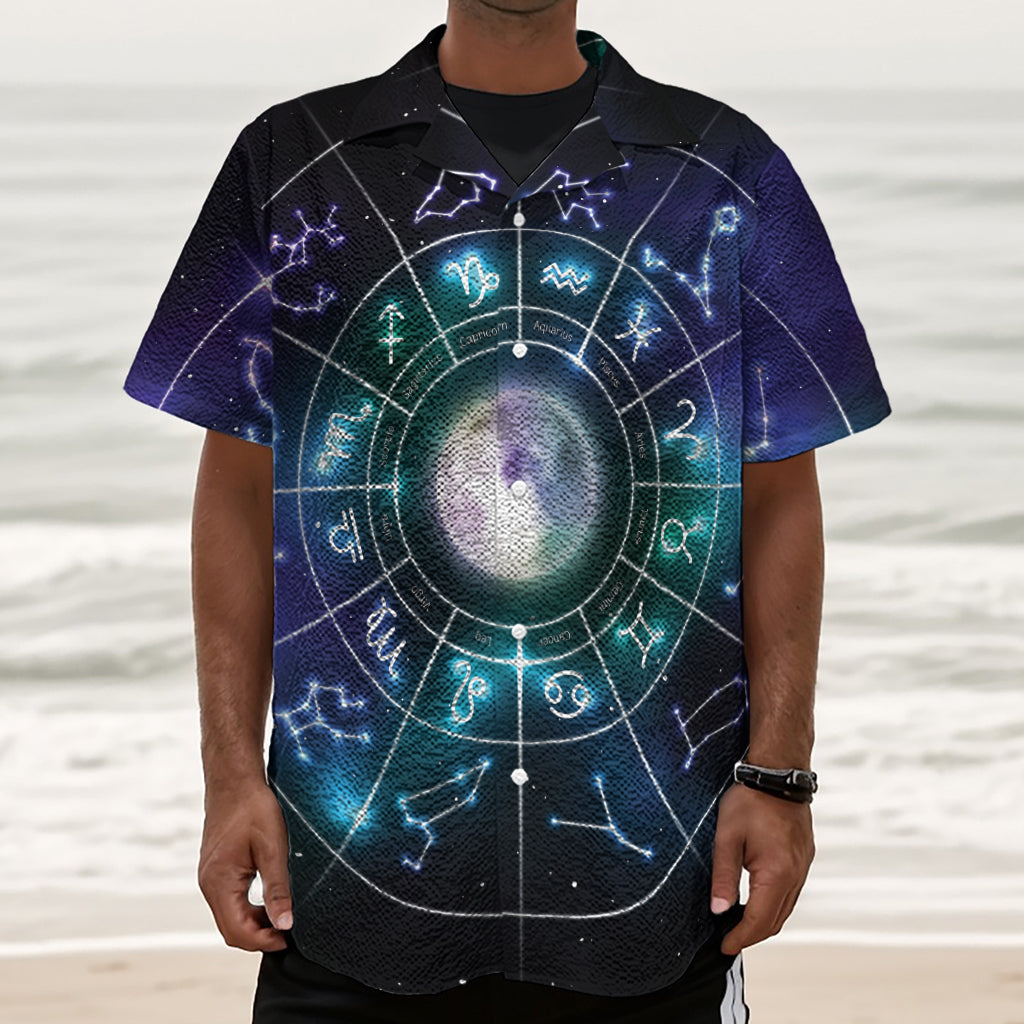 Galaxy Zodiac Wheel Print Textured Short Sleeve Shirt