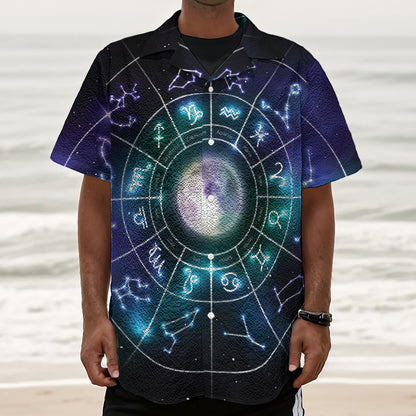 Galaxy Zodiac Wheel Print Textured Short Sleeve Shirt