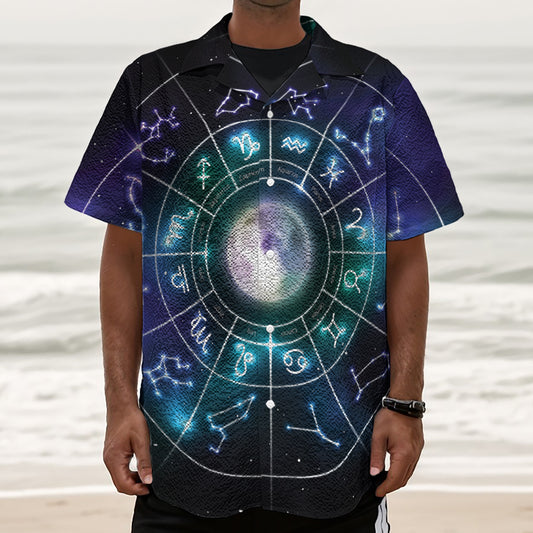Galaxy Zodiac Wheel Print Textured Short Sleeve Shirt