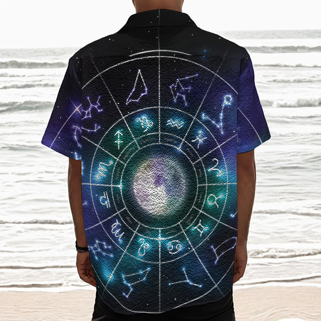 Galaxy Zodiac Wheel Print Textured Short Sleeve Shirt