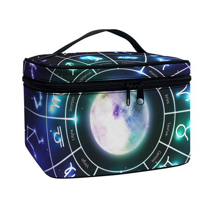 Galaxy Zodiac Wheel Print Travel Makeup Bag