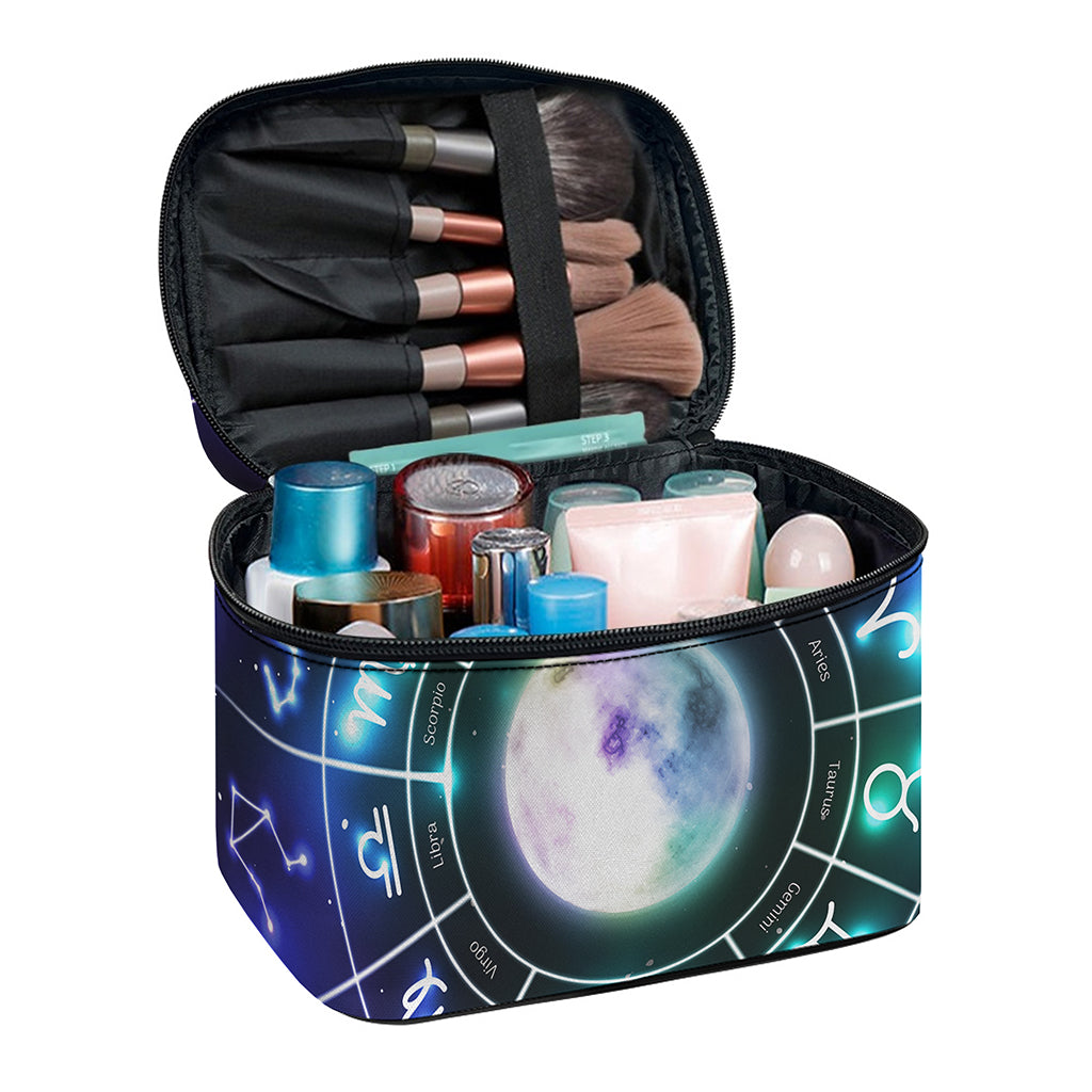 Galaxy Zodiac Wheel Print Travel Makeup Bag