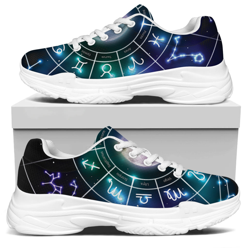Galaxy Zodiac Wheel Print White Chunky Shoes