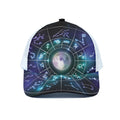 Galaxy Zodiac Wheel Print White Mesh Trucker Hat