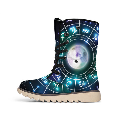 Galaxy Zodiac Wheel Print Winter Boots