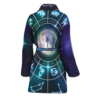 Galaxy Zodiac Wheel Print Women's Bathrobe