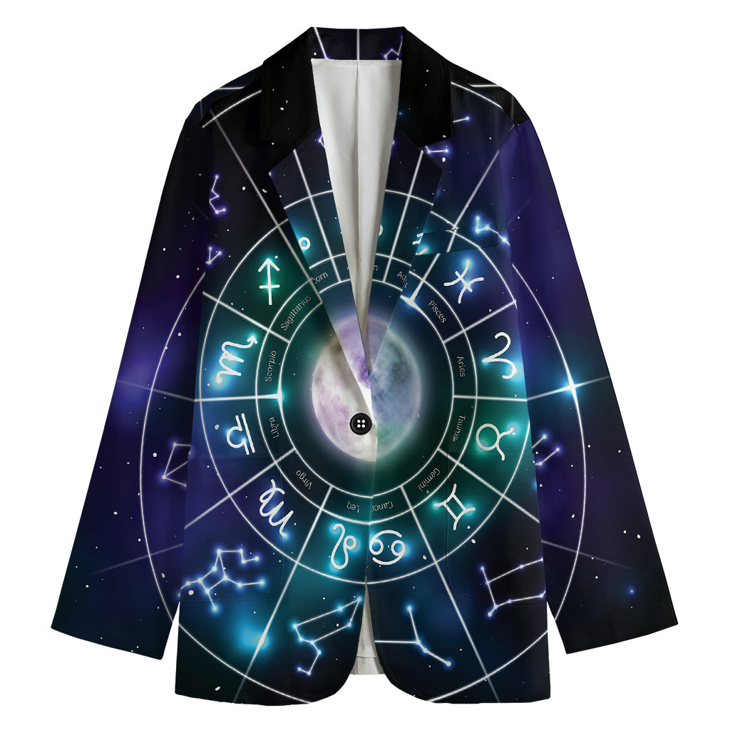 Galaxy Zodiac Wheel Print Women's Blazer