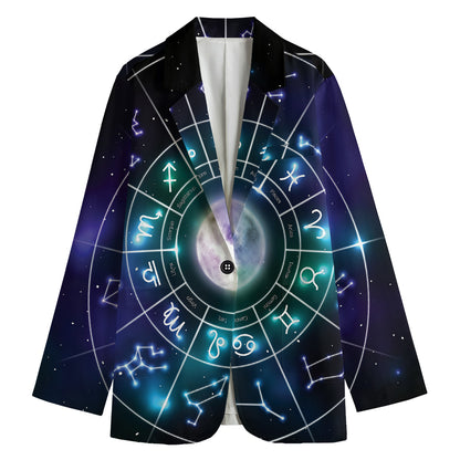 Galaxy Zodiac Wheel Print Women's Blazer