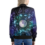 Galaxy Zodiac Wheel Print Women's Bomber Jacket