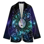 Galaxy Zodiac Wheel Print Women's Cotton Blazer