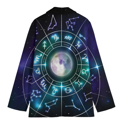 Galaxy Zodiac Wheel Print Women's Cotton Blazer