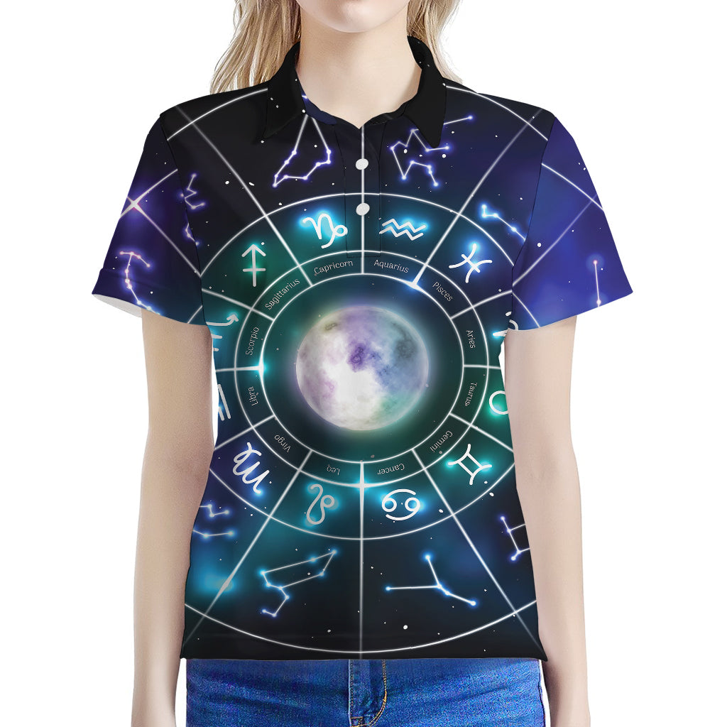 Galaxy Zodiac Wheel Print Women's Polo Shirt
