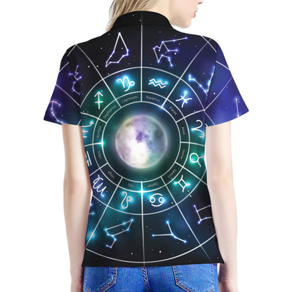 Galaxy Zodiac Wheel Print Women's Polo Shirt