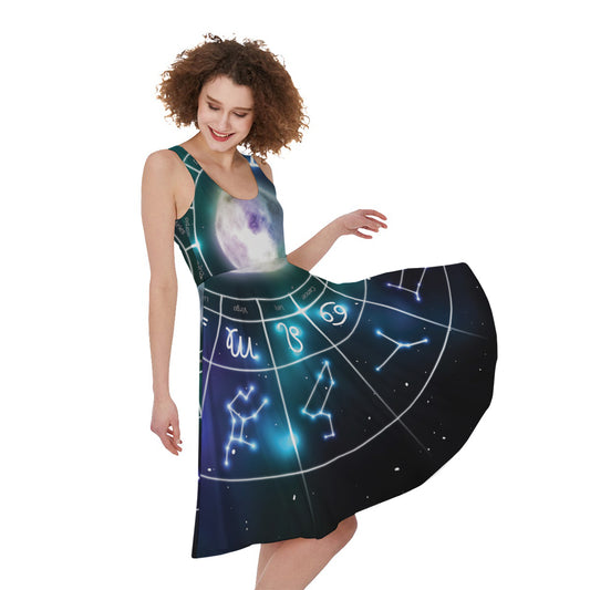 Galaxy Zodiac Wheel Print Women's Sleeveless Dress