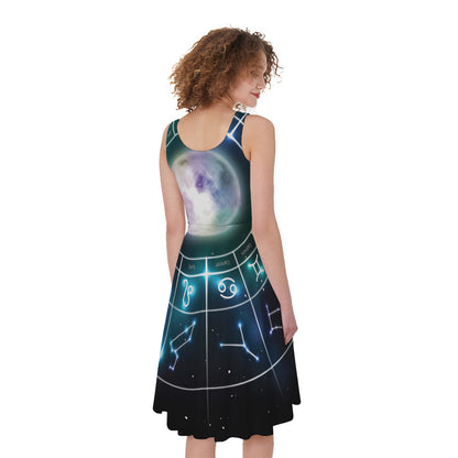 Galaxy Zodiac Wheel Print Women's Sleeveless Dress