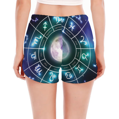 Galaxy Zodiac Wheel Print Women's Split Running Shorts