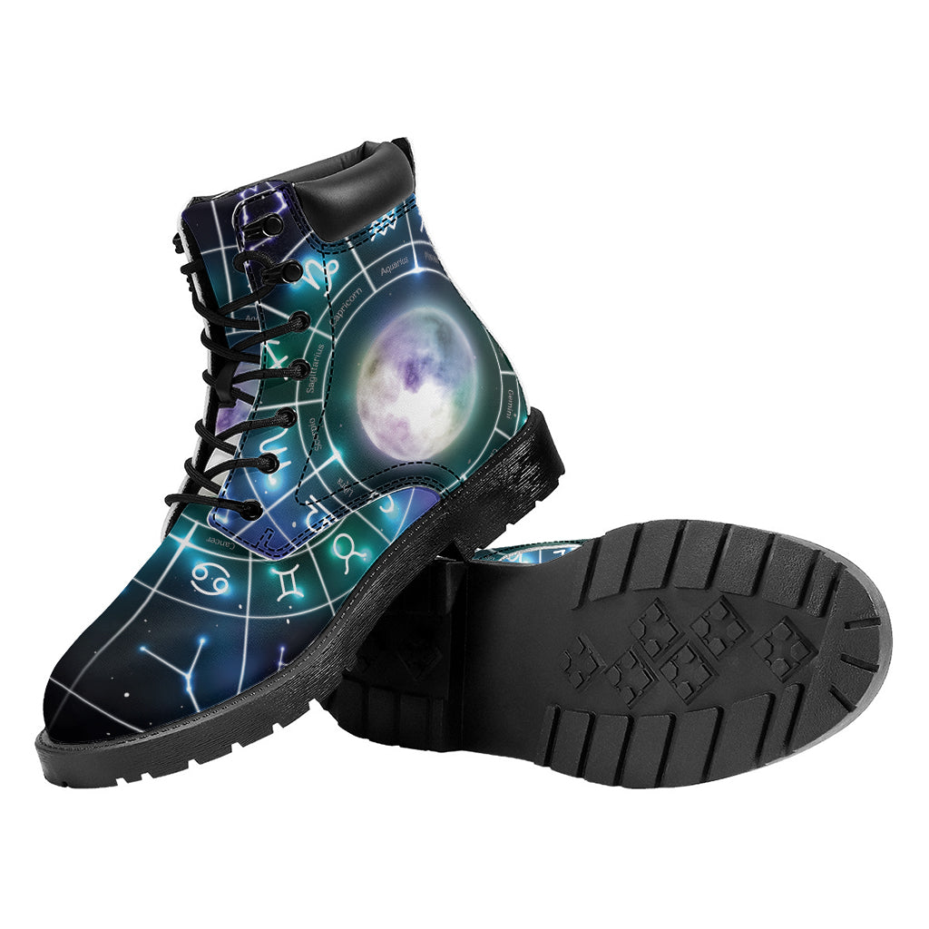 Galaxy Zodiac Wheel Print Work Boots