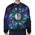 Galaxy Zodiac Wheel Print Zip Sleeve Bomber Jacket