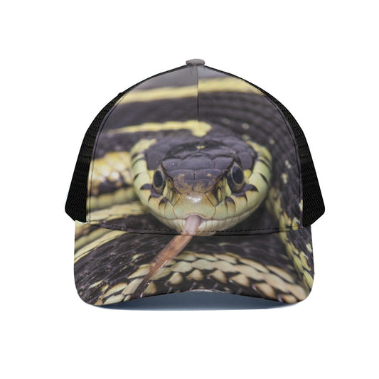 Garter Snake Print Black Mesh Trucker Cap