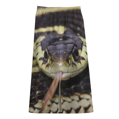 Garter Snake Print Cotton Front Slit Maxi Skirt